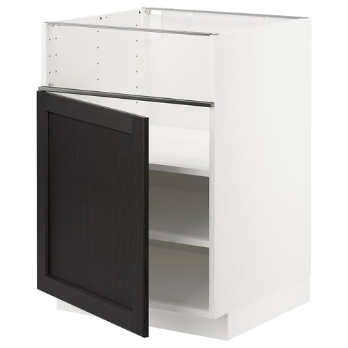 METOD メトード ベースキャビネット コンロ用/フィッシュグリル/扉, ホワイト/レルヒッタン ブラックステイン, 60x60x80 cm