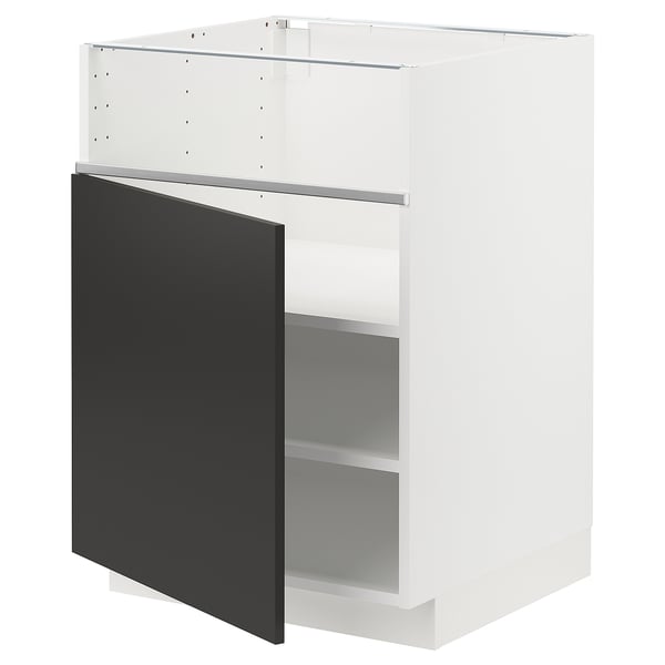 METOD メトード ベースキャビネット コンロ用/フィッシュグリル/扉, ホワイト/ニッケボー マットチャコール, 60x60x80 cm