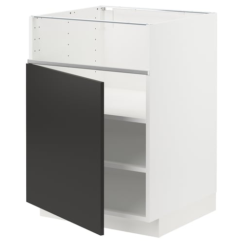 METOD メトード ベースキャビネット コンロ用/フィッシュグリル/扉, ホワイト/ニッケボー マットチャコール, 60x60x80 cm