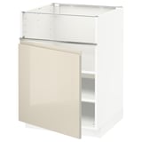 METOD メトード ベースキャビネット コンロ用/フィッシュグリル/扉, ホワイト/ヴォックストルプ ハイグロスライトベージュ, 60x60x80 cm
