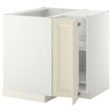 METOD メトード コーナーベースキャビネット 回転式収納付き, ホワイト/ボードビーン オフホワイト, 88x88x80 cm