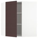 METOD メトード コーナーウォールキャビネット 棚板付き, ホワイト アスケルスンド/ダークブラウン アッシュ調, 68x68x80 cm