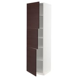METOD メトード ハイキャビネット 棚板/扉3枚付き, ホワイト アスケルスンド/ダークブラウン アッシュ調, 60x60x220 cm