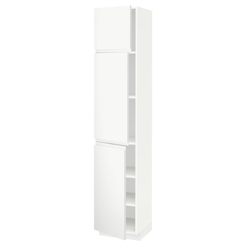 METOD メトード ハイキャビネット 棚板/扉3枚付き, ホワイト/ヴォックストルプ マットホワイト, 40x41x200 cm