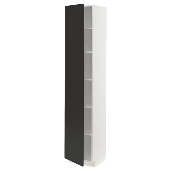 METOD メトード ハイキャビネット 棚板付き, ホワイト/ニッケボー マットチャコール, 40x41x200 cm