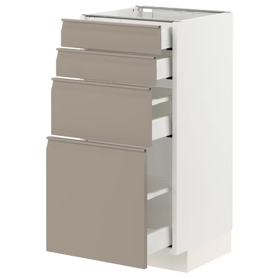 METOD メトード / MAXIMERA マキシメーラ ベースキャビネット 引き出し前部4枚/引き出し4個, ホワイト/ウップローヴ マットダークベージュ, 40x41x80 cm