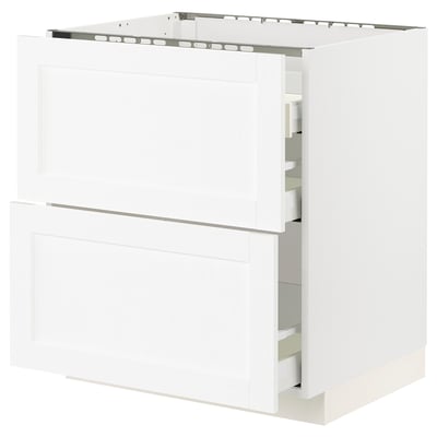 METOD メトード / MAXIMERA マキシメーラ ベースキャビネット コンロ用/引き出し前部2枚/引き出し3個, ホワイト エンコーピング/ホワイト 木目調, 75x60x80 cm
