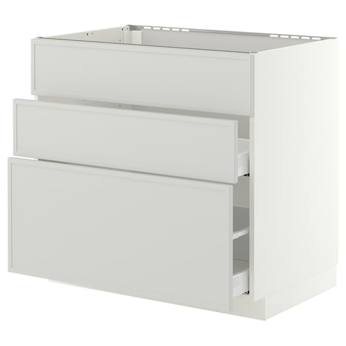 METOD メトード / MAXIMERA マキシメーラ ベースキャビネット シンク用+引き出し前部3枚/引き出し2個, ホワイト/アスプウッデン ライトグレー, 90x60x80 cm