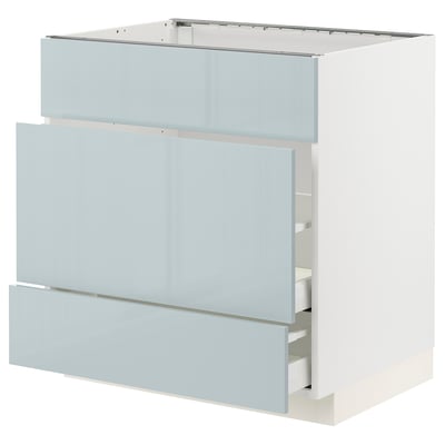 METOD メトード / MAXIMERA マキシメーラ ベースキャビネット シンク用+引き出し前部3枚/引き出し2個, ホワイト/カッラルプ ライトグレーブルー, 80x60x80 cm