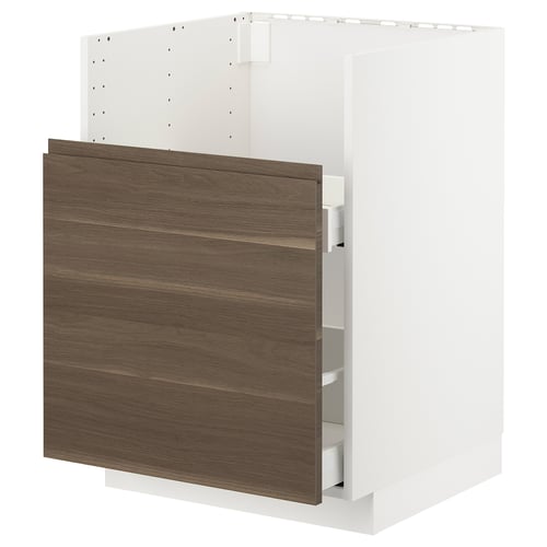 METOD メトード / MAXIMERA マキシメーラ ベースキャビネット TALLSJÖN/タルショーン シンク用, ホワイト/ヴォックストルプ ウォールナット調, 60x60 cm