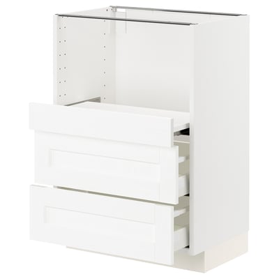 METOD メトード / MAXIMERA マキシメーラ ベースキャビネット 引き出し式シェルフ/引き出し2個付き, ホワイト エンコーピング/ホワイト 木目調, 60x41x80 cm