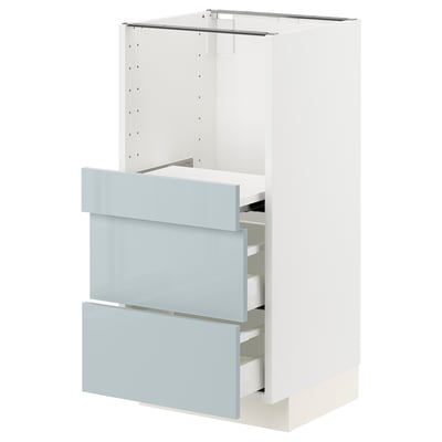 METOD メトード / MAXIMERA マキシメーラ ベースキャビネット 引き出し式シェルフ/引き出し2個付き, ホワイト/カッラルプ ライトグレーブルー, 40x41x80 cm