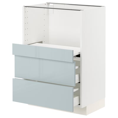 METOD メトード / MAXIMERA マキシメーラ ベースキャビネット 引き出し式シェルフ/引き出し2個付き, ホワイト/カッラルプ ライトグレーブルー, 60x41x80 cm