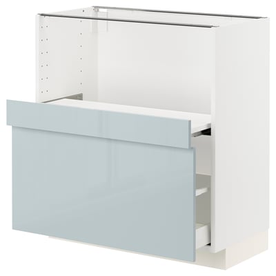 METOD メトード / MAXIMERA マキシメーラ ベースキャビネット 引き出し式シェルフ/引き出し付き, ホワイト/カッラルプ ライトグレーブルー, 80x41x80 cm