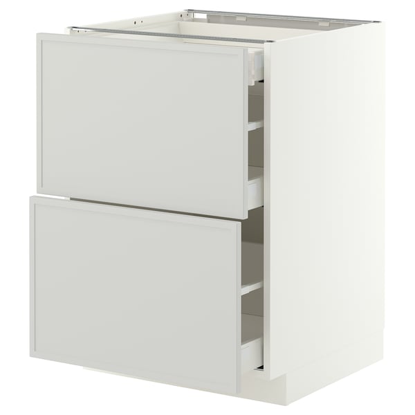 METOD メトード / MAXIMERA マキシメーラ ベースキャビネット 引き出し前部2/引き出し3, ホワイト/アスプゥデン ライトグレー, 60x60x80 cm