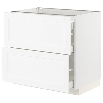 METOD メトード / MAXIMERA マキシメーラ ベースキャビネット 引き出し前部2/引き出し3, ホワイト エンコーピング/ホワイト 木目調, 90x60x80 cm