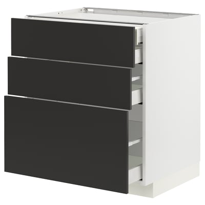 METOD メトード / MAXIMERA マキシメーラ ベースキャビネット 引き出し前部3枚/引き出し4個付き, ホワイト/ニッケボー マットチャコール, 75x60x80 cm