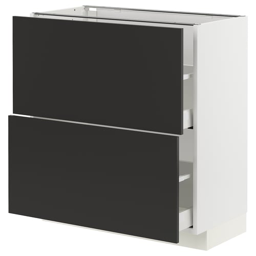 METOD メトード / MAXIMERA マキシメーラ ベースキャビネット 引き出し2段付き, ホワイト/ニッケボー マットチャコール, 80x41x80 cm