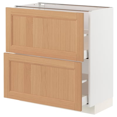 METOD メトード / MAXIMERA マキシメーラ ベースキャビネット 引き出し2段付き, ホワイト/ヴェードハムン オーク, 80x41x80 cm