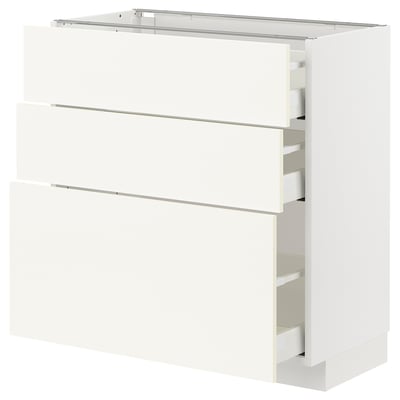 METOD メトード / MAXIMERA マキシメーラ ベースキャビネット 引き出し3段付き, ホワイト/ヴァルステナ ホワイト, 80x41x80 cm