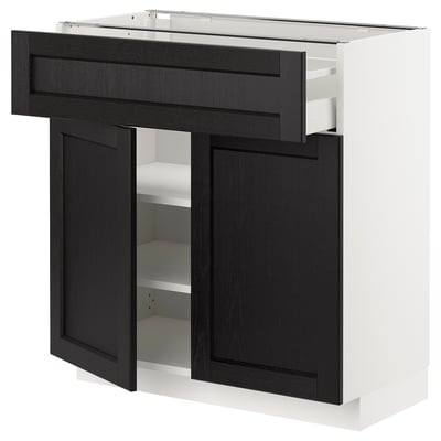 METOD メトード / MAXIMERA マキシメーラ ベースキャビネット 引き出し＆扉2枚付き, ホワイト/レルヒッタン ブラックステイン, 80x41x80 cm