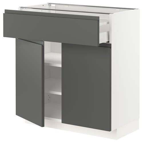 METOD メトード / MAXIMERA マキシメーラ ベースキャビネット 引き出し&扉2枚付き, ホワイト/ヴォックストルプ ダークグレー, 80x41x80 cm