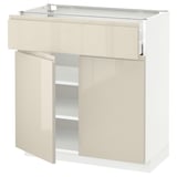 METOD メトード / MAXIMERA マキシメーラ ベースキャビネット 引き出し＆扉2枚付き, ホワイト/ヴォックストルプ ハイグロスライトベージュ, 80x41x80 cm