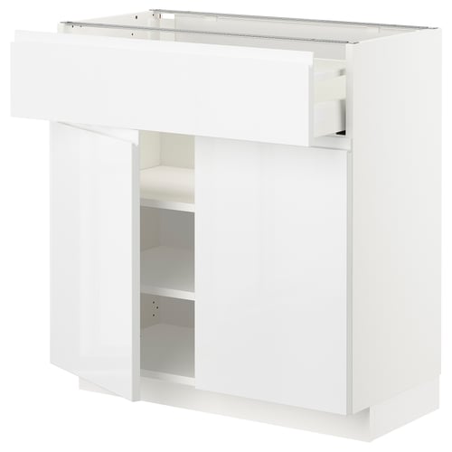 METOD メトード / MAXIMERA マキシメーラ ベースキャビネット 引き出し&扉2枚付き, ホワイト/ヴォックストルプ ハイグロス/ホワイト, 80x41x80 cm