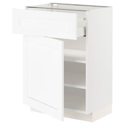 METOD メトード / MAXIMERA マキシメーラ ベースキャビネット 引き出し/扉付き, ホワイト エンコーピング/ホワイト 木目調, 60x41x80 cm