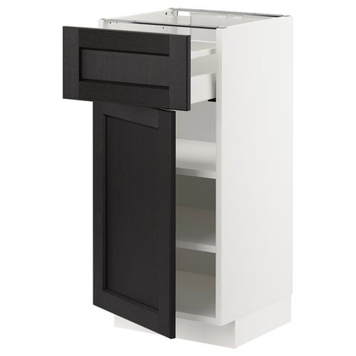 METOD メトード / MAXIMERA マキシメーラ ベースキャビネット 引き出し/扉付き, ホワイト/レルヒッタン ブラックステイン, 40x41x80 cm