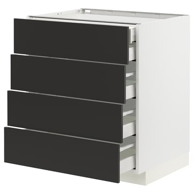 METOD メトード / MAXIMERA マキシメーラ ベースキャビネット 引き出し前部4/引き出し低2/引き出し中3, ホワイト/ニッケボー マットチャコール, 75x60x80 cm