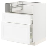 METOD メトード / MAXIMERA マキシメーラ ベースキャビネット コンロ/フィッシュグリル/引き出し2個, ホワイト エンコーピング/ホワイト 木目調, 75x60x80 cm