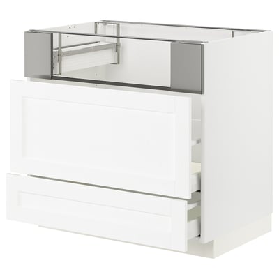 METOD メトード / MAXIMERA マキシメーラ ベースキャビネット コンロ/フィッシュグリル/引き出し2個, ホワイト エンコーピング/ホワイト 木目調, 90x60x80 cm