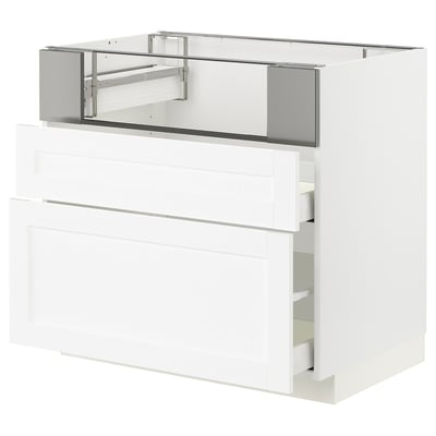 METOD メトード / MAXIMERA マキシメーラ ベースキャビネット コンロ/フィッシュグリル/引き出し2個, ホワイト エンコーピング/ホワイト 木目調, 90x60x80 cm