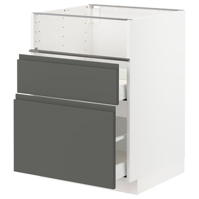 METOD メトード / MAXIMERA マキシメーラ ベースキャビネット コンロ/フィッシュグリル/引き出し2用, ホワイト/ヴォックストルプ ダークグレー, 60x60x80 cm