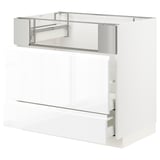 METOD メトード / MAXIMERA マキシメーラ ベースキャビネット コンロ/フィッシュグリル/引き出し2用, ホワイト/ヴォックストルプ ハイグロス/ホワイト, 90x60x80 cm