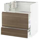 METOD メトード / MAXIMERA マキシメーラ ベースキャビネット コンロ/フィッシュグリル/引き出し2用, ホワイト/ヴォックストルプ ウォールナット, 75x60x80 cm