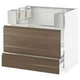 METOD メトード / MAXIMERA マキシメーラ ベースキャビネット コンロ/フィッシュグリル/引き出し2用, ホワイト/ヴォックストルプ ウォールナット, 90x60x80 cm