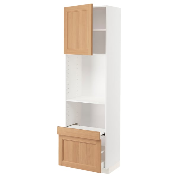 METOD メトード / MAXIMERA マキシメーラ ハイキャビネット 引き出し式シェルフ/引き出し/扉付き, ホワイト/ヴェードハムン オーク, 60x41x200 cm