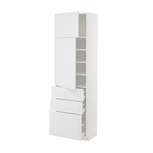 METOD メトード / MAXIMERA マキシメーラ ハイキャビネット 棚板/引き出し3個/扉2枚付き, ホワイト/ステーンスンド ホワイト, 60x41x200 cm