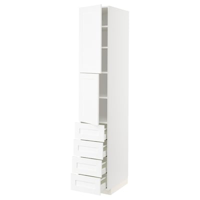 METOD メトード / MAXIMERA マキシメーラ ハイキャビネット 棚板/引き出し4個/扉2枚付き, ホワイト エンコーピング/ホワイト 木目調, 40x60x220 cm