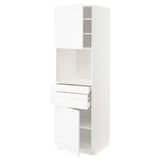 METOD メトード / MAXIMERA マキシメーラ ハイキャビネット 電子レンジ用 引き出し2個/扉2枚付き, ホワイト エンコーピング/ホワイト 木目調, 60x60x200 cm