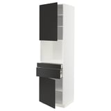 METOD メトード / MAXIMERA マキシメーラ ハイキャビネット 電子レンジ用 引き出し2個/扉2枚付き, ホワイト/ニッケボー マットチャコール, 60x60x220 cm