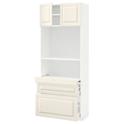 METOD メトード / MAXIMERA マキシメーラ ハイキャビネット 引き出し式シェルフ/引き出し2個/扉2枚付き, ホワイト/ボードビーン オフホワイト, 80x41x200 cm