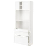 METOD メトード / MAXIMERA マキシメーラ ハイキャビネット 引き出し式シェルフ/引き出し2個/扉2枚付き, ホワイト エンコーピング/ホワイト 木目調, 80x41x200 cm