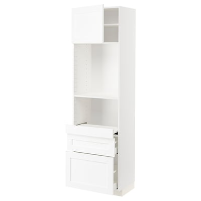 METOD メトード / MAXIMERA マキシメーラ ハイキャビネット 引き出し式シェルフ/引き出し2個/扉付き, ホワイト エンコーピング/ホワイト 木目調, 60x41x200 cm