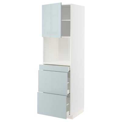 METOD メトード / MAXIMERA マキシメーラ ハイキャビネット 電子レンジ用 扉/引き出し3個付き, ホワイト/カッラルプ ライトグレーブルー, 60x60x200 cm