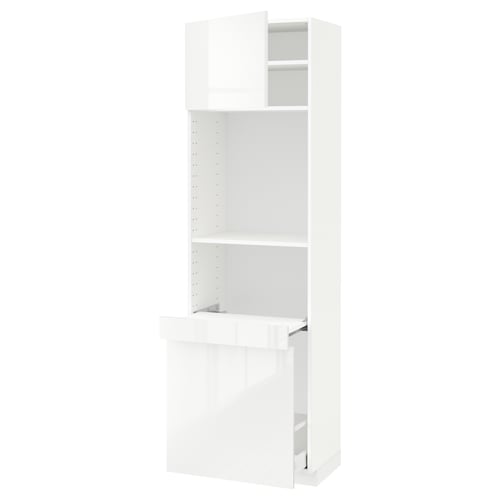METOD メトード / MAXIMERA マキシメーラ ハイキャビネット 引き出し式収納/扉1枚付き, ホワイト/リンガフルト ホワイト, 60x41x200 cm