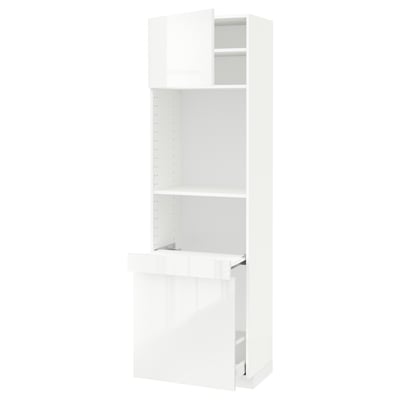 METOD メトード / MAXIMERA マキシメーラ ハイキャビネット 引き出し式収納/扉1枚付き, ホワイト/リンガフルト ホワイト, 60x41x200 cm