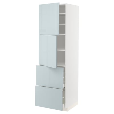 METOD メトード / MAXIMERA マキシメーラ ハイキャビネット 扉2枚+引き出し2段付き, ホワイト/カッラルプ ライトグレーブルー, 60x60x200 cm